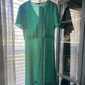 Green full length dress with floral print